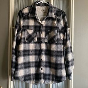 Ci Sono Black and White Plaid Sherpa Lined Jacket